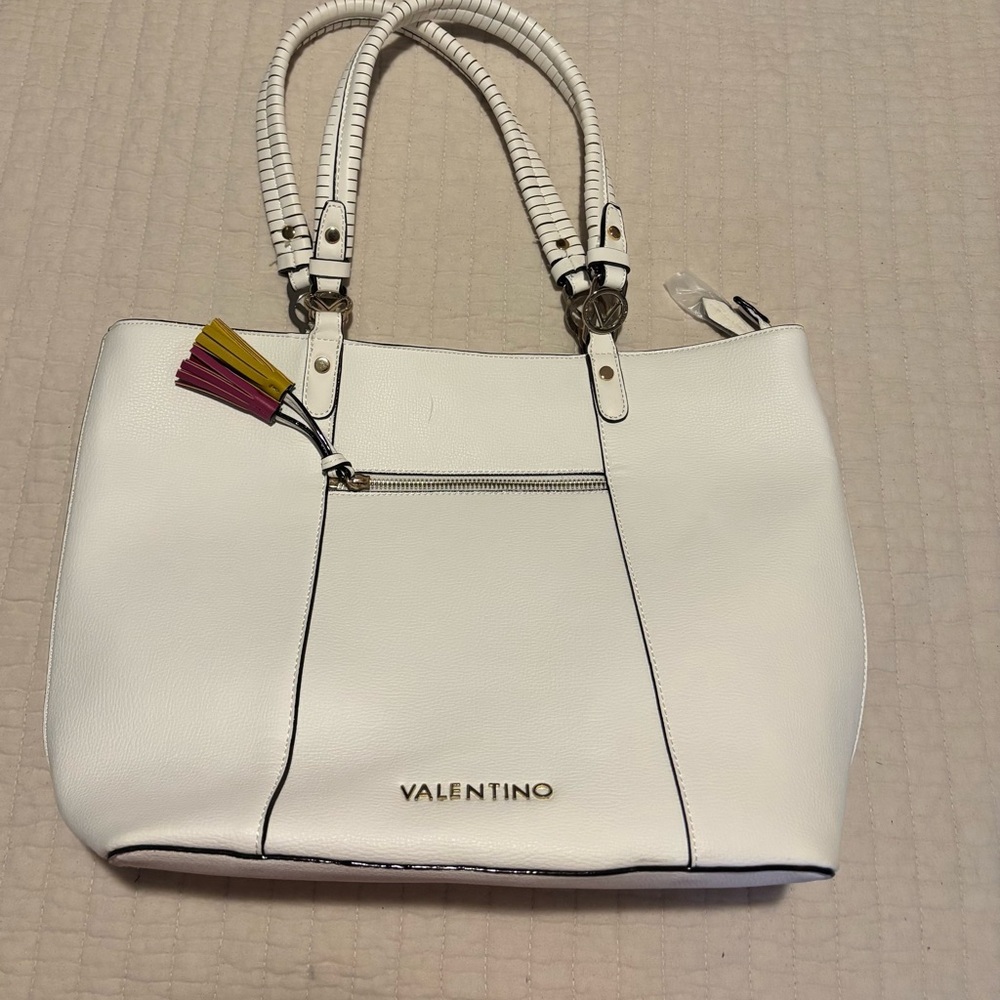 Valentino White Tote with Tassel Detail